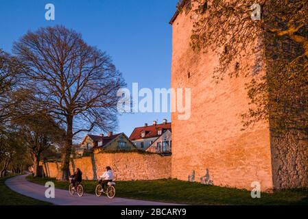 Schweden, Insel Gotland, Visby, Stadtmauer aus dem 12. Jahrhundert, die vollständigste midieval Stadtmauer Europas, Sonnenuntergang Stockfoto