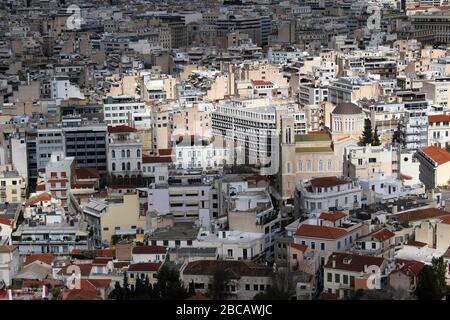 Athen, Griechenland, Teilansicht der Stadt vom Akropolis-Hügel Stockfoto