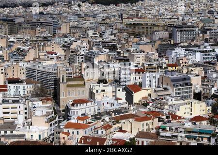 Athen, Griechenland, Teilansicht der Stadt vom Akropolis-Hügel Stockfoto