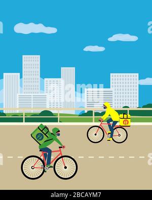Noncontact Food Delivery Riders Vektor poste Stock Vektor