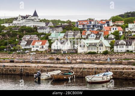 Schweden, Scania, Molle, Blick auf die Stadt vom Hafen Stockfoto