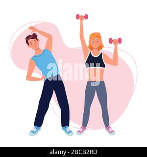 Paare, die Hanteln anheben, Athleten Charaktere Stock Vektor