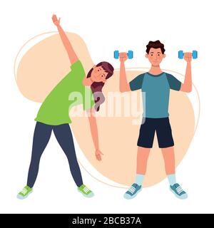 Paare, die Hanteln anheben, Athleten Charaktere Stock Vektor