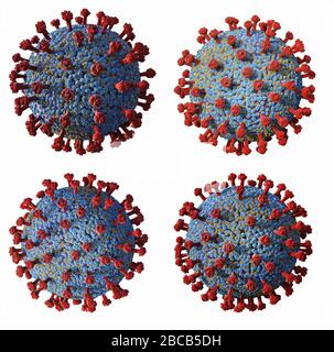 3D-Rendering Coronavirus Zelle oder Kovid-19 Zelle isoliert auf Weiß Stockfoto