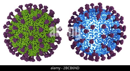 3D-Rendering Coronavirus Zelle oder Kovid-19 Zelle isoliert auf Weiß Stockfoto