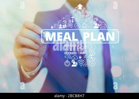 Text Zeichen angezeigt Speisen. Business Foto text Anordnung Regelung Was sind nächste Woche Monat zu essen Stockfoto