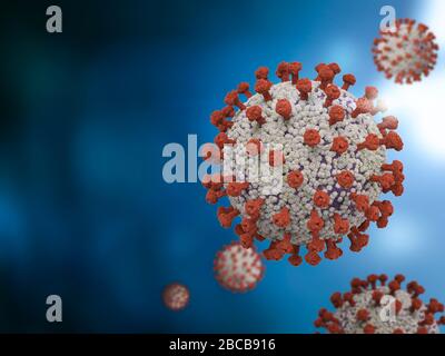 3D-Rendering von Coronavirus-Zellen oder Kovid-19-Zell-Erkrankungen Stockfoto