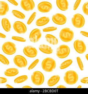 Fallende 3d Gold Geld Münzen nahtlose Muster isoliert auf weißem Hintergrund. Bingo jackpot Casino Poker gewinnen Cash Schatz Konzept flach eps Vektor Illustration Stock Vektor