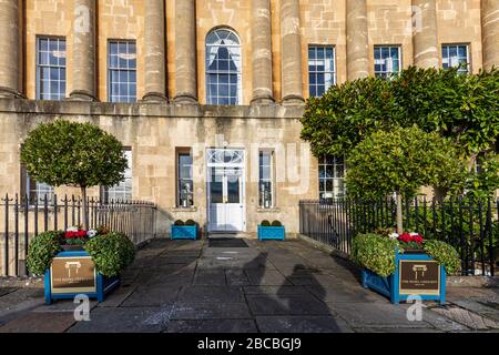 Eintritt zum Royal Crescent Hotel & Spa, Bath, Somerset, Großbritannien Stockfoto