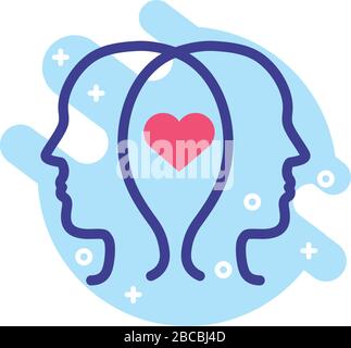 Profile mit dem Symbol für den Stil einer Linie für die psychische Gesundheit des Herzens Stock Vektor