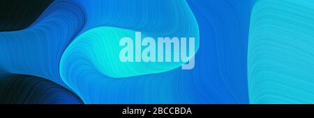 Abstrakte dynamische geschwungene Linien bunt gestaltete horizontale Kopfzeile mit dodger blau, kräftigem Blau und sehr dunkelblauen Farben. Elegante geschwungene Linien mit f Stockfoto