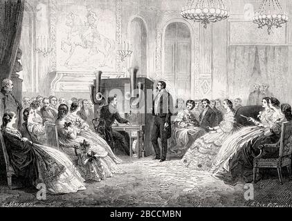 Johann Täufer Schalkenbachs Piano-Orchestre, Aufführung vor der Kaisersteinbruch und Kaiser von Frankreich, Palast der St Cloud, Paris, im Jahr 1862 Stockfoto