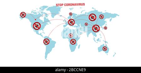 Coronavirus 2019-NC0V Ausbruch, Travel Alert Konzept. Das Virus greift die Atemwege an und gefährdet die medizinische Gesundheit einer Pandemie. Stock Vektor