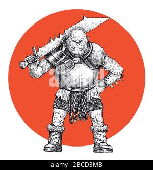 ORC mit einem riesigen Schwert. Fantasy-Illustration. Stockfoto