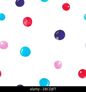 Nahtloses Muster Aquarell Kinderdruck für Stoff, E-Papier, Scrapbooking. Handbemalte Tropfenpolka Punktgrafiken Stockfoto