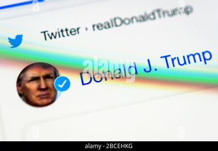 Offizielle Twitter-Seite von Donald J. Trump, realDonaldTrump, Präsident der Vereinigten Staaten von Amerika, Screenshot, Deutschland Stockfoto