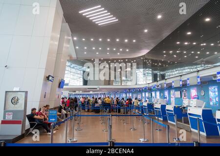 Minsk, Weißrussland - 20. Juli 2019: Minsk National Airport der frühere Name Minsk-2 ist der wichtigste internationale Flughafen in Weißrussland. Stockfoto