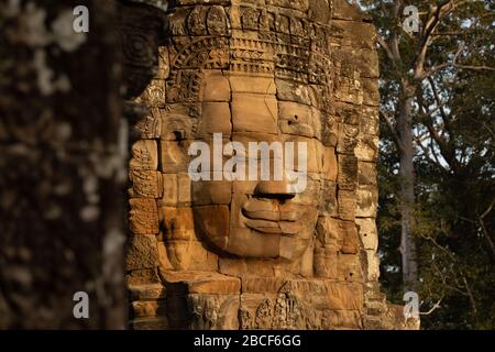 Angkor Tom, Bayon Smilie Gesichter Stockfoto