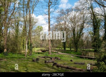 Eastcote House Gardens neben dem River Pinn auf dem Celadine Way im Borough of Hillingdon, London, Großbritannien. Im Frühling fotografiert. Stockfoto