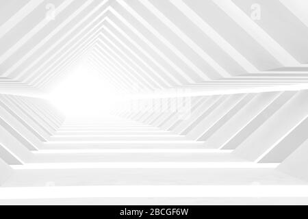 Abstrakte leere weiße Tunnelperspektive, digitaler Grafikhintergrund. 3D-Rendering-Abbildung Stockfoto