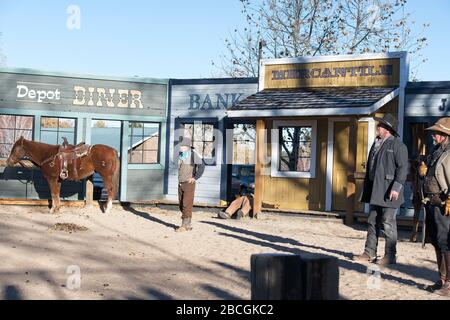 Cowboys der vorgetäuschten „Cataract Creek Gang“-Show in Williams, Arizona, USA Stockfoto