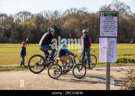 Wimbledon, London, Großbritannien. April 2020. Die Menschen genießen den Sonnenschein und machen an diesem Wochenende in Wimbledon Common eine Pause von der ständigen Sorge um Coronavirus bei wärmeren Temperaturen. Das Vereinigte Königreich hält sich anscheinend an die Regeln der sozialen Distanzierung, um die Ausbreitung von Covid-19 zu stoppen, trotz der Versuchung, bei sonnigem Wetter zu erlöschen. Wimbledon, Southwest London, England, Großbritannien Credit: Jeff Gilbert/Alamy Live News Stockfoto