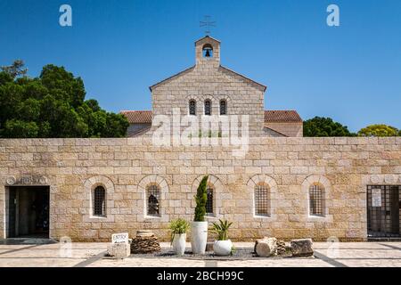 Die Kirche der Vermehrung der Brote und Fische, Tabgha nahe dem See Genezareth, Israel, Naher Osten. Stockfoto