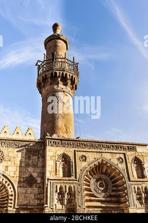 Blick auf das Minarett der Ahmed Ibn Tulun Moschee in Kairo, Ägypten Stockfoto