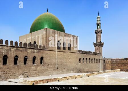 Blick auf die grüne Kuppel der Al-Nasir-Mohammed-Moschee in der Zitadelle von Saladin, Kairo, Ägypten, Afrika Stockfoto