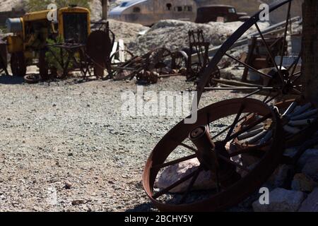 Wagenräder, Nelson, Nevada, USA Stockfoto