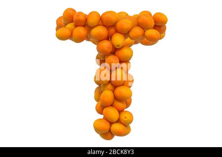 Buchstabe T von Orangen, 3D-Rendering isoliert auf weißem Hintergrund Stockfoto