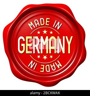 Rotes Wachssiegel - Made in Germany Stockfoto