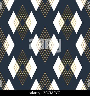 Goldfarbenes Deko-Design im Vintage-Stil mit nahtlosem Muster und Retro-Schmuck. Luxuriöser abstrakter Hintergrund in goldener Farbe. Klassische geometrische Linie Rhombus te Stock Vektor