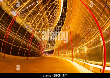 Verglaste Gebäude in der Nacht Stockfoto