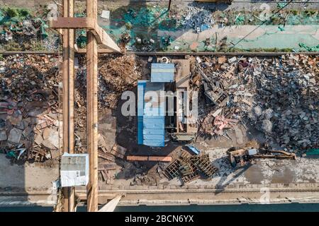 Luftaufnahme des Altmetall-Recycling-Yards Stockfoto