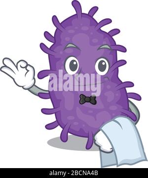 Eine Zeichentrickfigur von Bakterienbacilli-Kellner, die im Restaurant arbeitet Stock Vektor