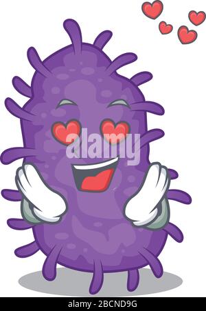 Süße Bakterienbacilli-Zeichentrickfigur hat sich ins Gesicht verliebt Stock Vektor