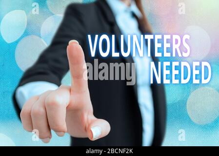 Schreiben Hinweis angezeigt Freiwillige gesucht. Business Konzept für die Arbeit oder Hilfe für Organisation, ohne bezahlt zu werden Stockfoto