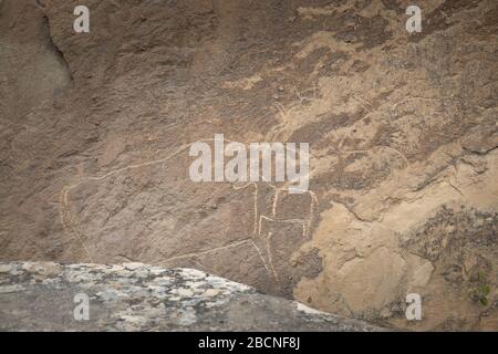 Touristenattraktion von Baku prähistorische Petroglyphen. Gobustan, Aserbaidschan. Stockfoto