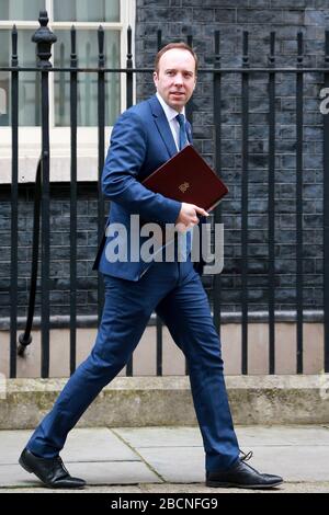 London, Großbritannien - 11. März 2020: Matt Hancock kommt zu einer Kabinettssitzung in der Downing Street 10 in London, Großbritannien, an. Stockfoto