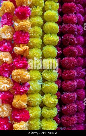 Blumengarlands im chandni Chowk Wedding Market District Stockfoto