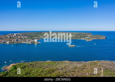 Luftbild auf dem berühmten Smedley's Point, Sydney, Australien. Blick auf die Vorstadt von Sydney von oben. Luftbild auf Sydney North Harbour, North hea Stockfoto