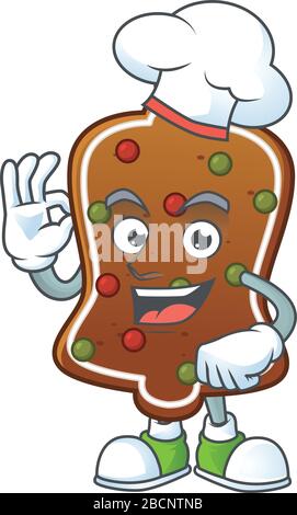 Der Cartoon-Stil mit Lebkuchenglocke trägt stolz einen weißen Kochhut Stock Vektor