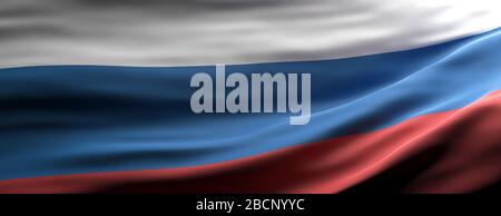 Symbol für Russland-Zeichen. Russische Nationalflaggen winken Texturhintergrund, Banner. 3D-Abbildung Stockfoto
