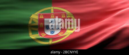 Symbol für Portugal. Portugiesische Nationalflaggen winken Texturhintergrund, Banner. 3D-Abbildung Stockfoto