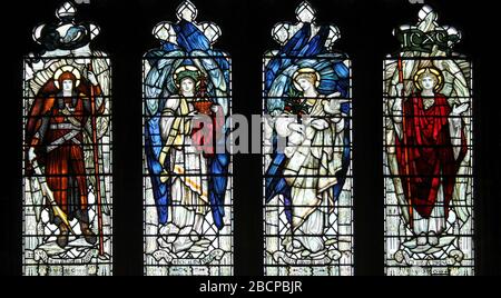 Vier Erzengel Glasfenster Chester Cathedral Stockfoto