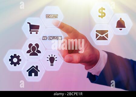 Hinweis zur Vielfalt und Integration. Das Geschäftskonzept für die Unterschiede in der Bandbreite umfasst das Geschlecht der Rasse Stockfoto