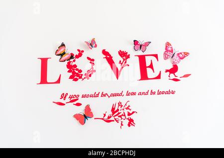Liebe, handgezeichnetes Kartendesign, handgefertigte Kalligraphie Stockfoto