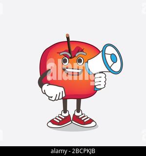 Eine Illustration von Crab Apple Cartoon Maskottchen Charakter hält ein Megaphon Stockfoto