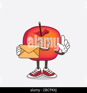Eine Illustration von Crab Apple Cartoon Maskottchen Charakter hält einen Umschlag Stockfoto